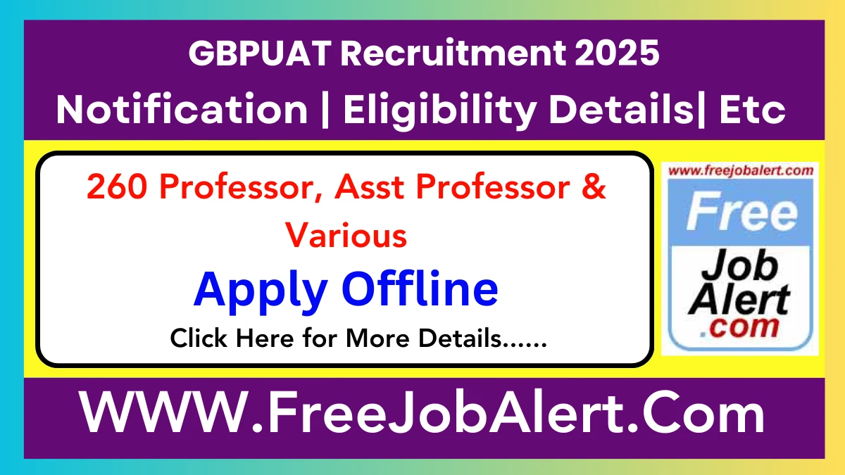 GBPUAT Professor, Associate Professor and Other Recruitment 2025 - Apply Offline for 260 Posts