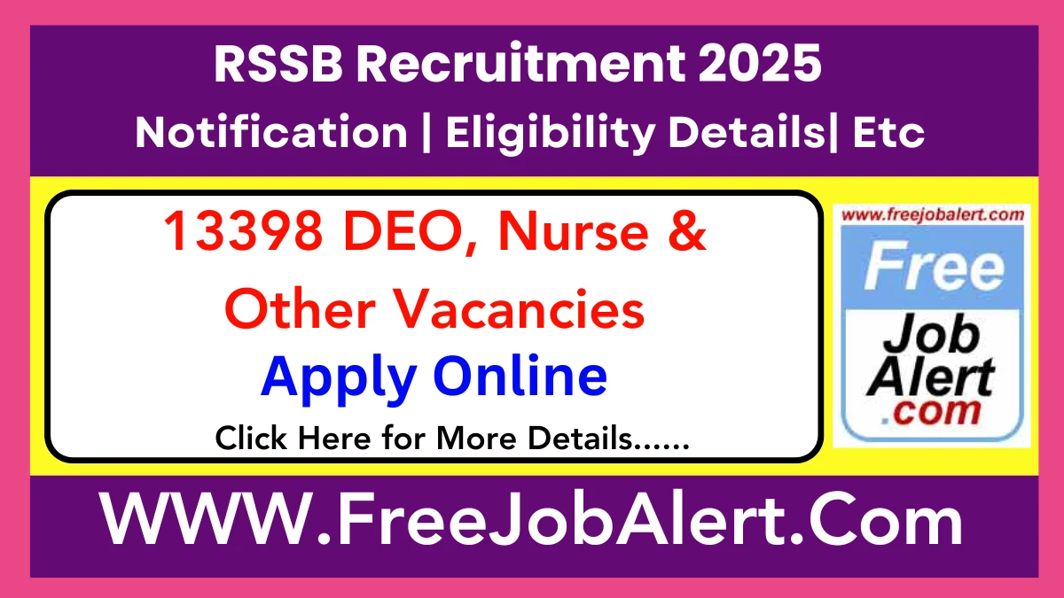 RSSB DEO, Nurse & Other Recruitment 2025 - Apply Online for 13398 Posts