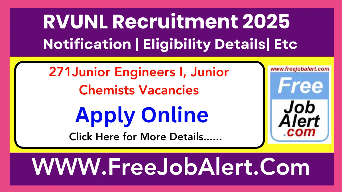 RVUNL Junior Engineers I, Junior Chemists Recruitment 2025 - Apply Online for 271 Posts