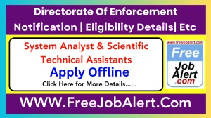 Directorate Of Enforcement System Analyst & Scientific Technical Assistants Recruitment 2025 - Apply Offline