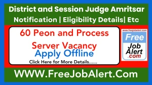 District and Session Judge Amritsar Peon and Process Server Recruitment 2025 - Apply Offline for 60 Posts