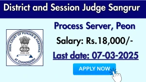 District and Session Judge Sangrur Process Server, Peon Recruitment 2025 - Apply Offline for 17 Posts