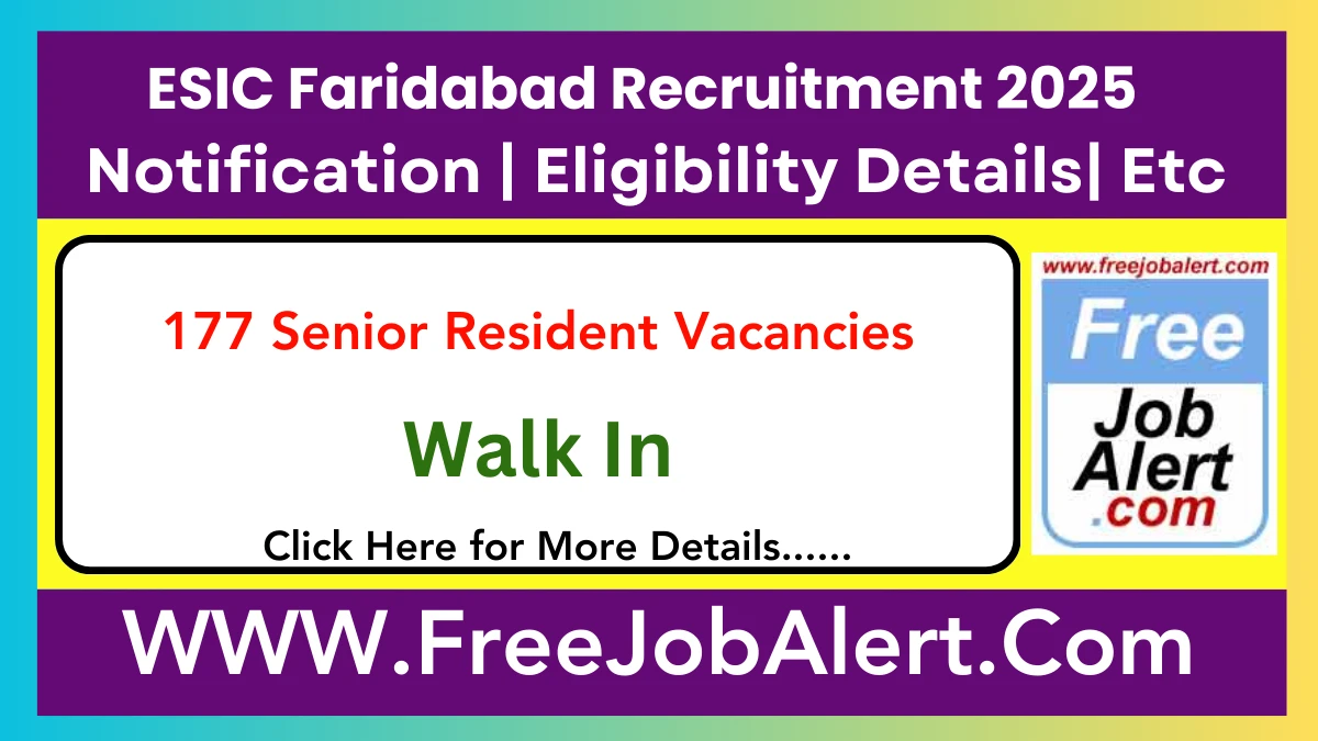 ESIC Faridabad Senior Resident, Adjunct Faculty/ Visiting Faculty Recruitment 2025 – Walk in for 177 Posts