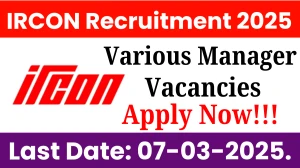 IRCON Various Manager Recruitment 2025 Notification Apply Offline for 12 Posts