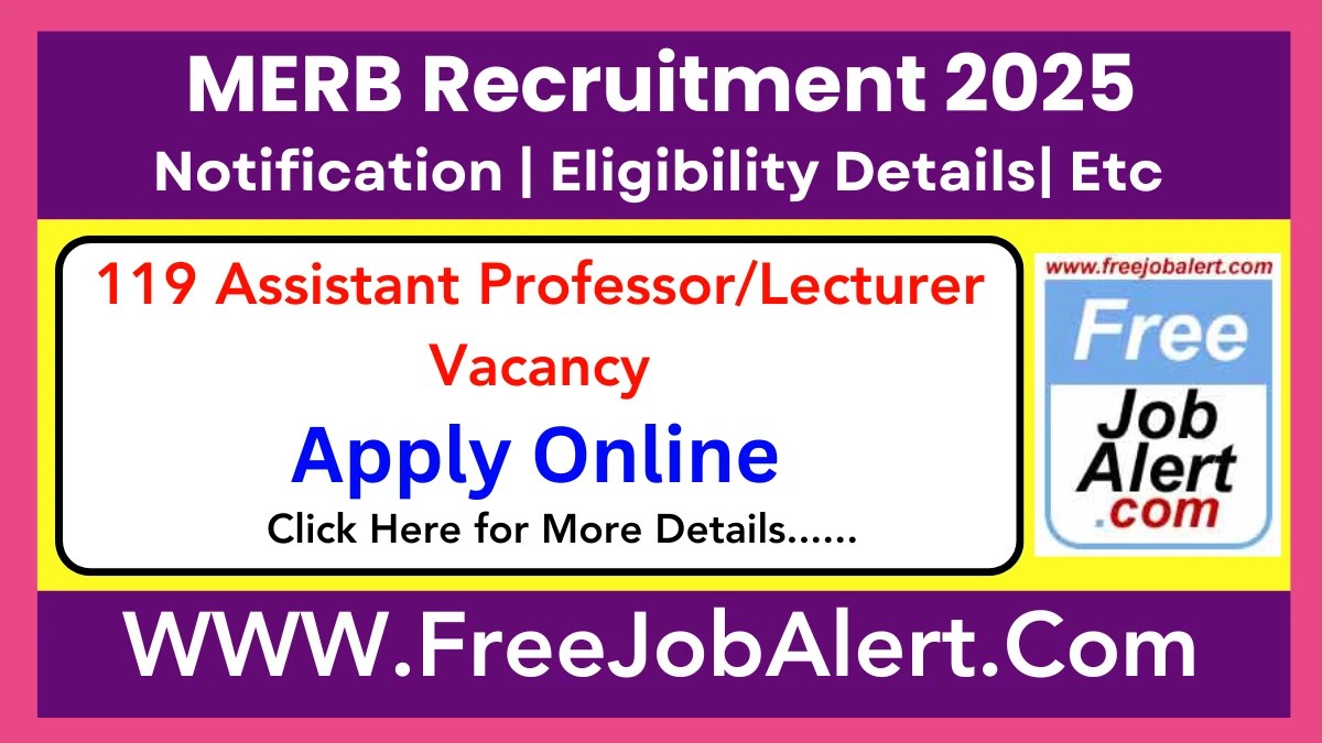 MERB Assistant Professor/Lecturer Recruitment 2025 - Apply Online for 119 Posts