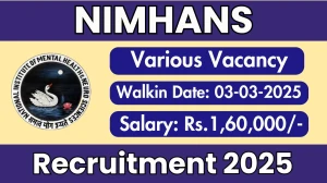NIMHANS Medical Social Worker, Assistant Professor and Other Recruitment 2025 – Walk in for 4 Posts