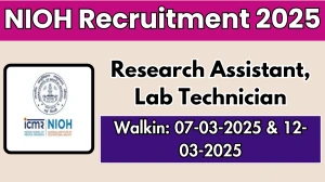 NIOH Research Assistant, Lab Technician Recruitment 2025 – Walk in for 05 Post