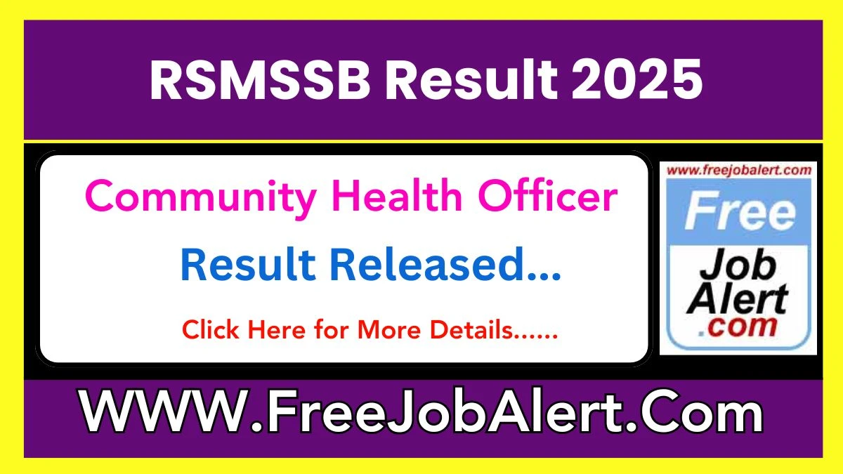 RSMSSB Community Health Officer Result 2025 Declared rsmssb.rajasthan.gov.in Check RSMSSB Merit List Here