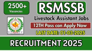 RSMSSB Livestock Assistant Recruitment 2025 - Apply Online for 2540 Posts