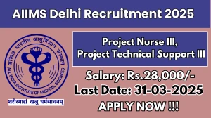 AIIMS Delhi Project Nurse III, Project Technical Support III Recruitment 2025 - Apply Offline