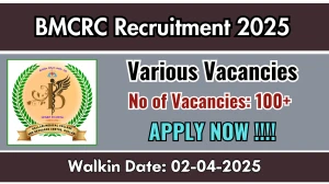 BMCRC Various Posts Recruitment 2025 – Walk in for 103 Posts BMCRC Various Posts Recruitment 2025 – Walk in for 103 Posts