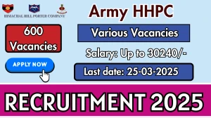 Himachal Hill Porter Company Porters and Safaiwala Recruitment 2025 - Apply Online for 600 Posts