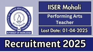 IISER Mohali Performing Arts Teacher Recruitment 2025 - Apply Offline