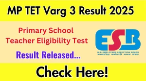 MP TET Varg 3 Result 2025 Released. Direct Link to Check MP TET Varg 3 Result 2025 esb.mp.gov.in
