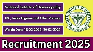 National Institute of Homoeopathy LDC, Junior Engineer and Other Recruitment 2025 – Walk in for 35 Posts
