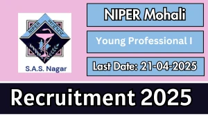 NIPER Mohali Young Professional I Recruitment 2025 - Apply Offline NIPER Mohali Young Professional I Recruitment 2025 - Apply Offline
