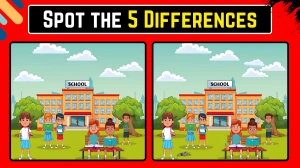 Spot the 5 Difference Picture Puzzle Game: Can you spot 5 differences in this School Image in 15 seconds?