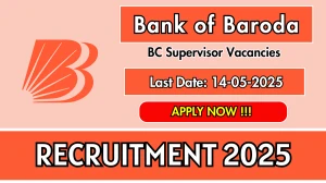 Bank of Baroda Business Correspondent Supervisor Recruitment 2025 - Apply Offline for 03 Posts Before May 14 Bank of Baroda Business Correspondent Supervisor Recruitment 2025 - Apply Offline for 03 Posts Before May 14