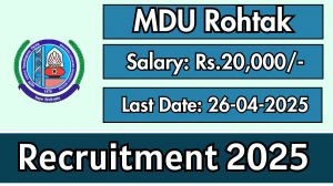 MDU Rohtak Research Assistant Recruitment 2025 - Apply Offline for 1 Posts
