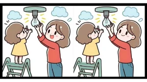 Optical Illusion Spot the Differences: Only Eagle Eyes can spot 3 Differences between the mother fixing bulb pictures in 12 seconds
