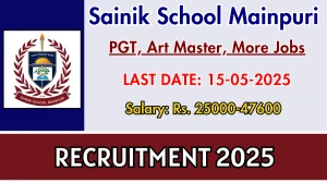 Sainik School Mainpuri Recruitment 2025 - Apply Offline for 08 PGT, Art Master, More Posts Before May 15