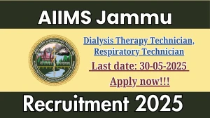 AIIMS Jammu Recruitment 2025 - Apply Online for 02 Dialysis Therapy Technician, Respiratory Technician Posts AIIMS Jammu Recruitment 2025 - Apply Online for 02 Dialysis Therapy Technician, Respiratory Technician Posts