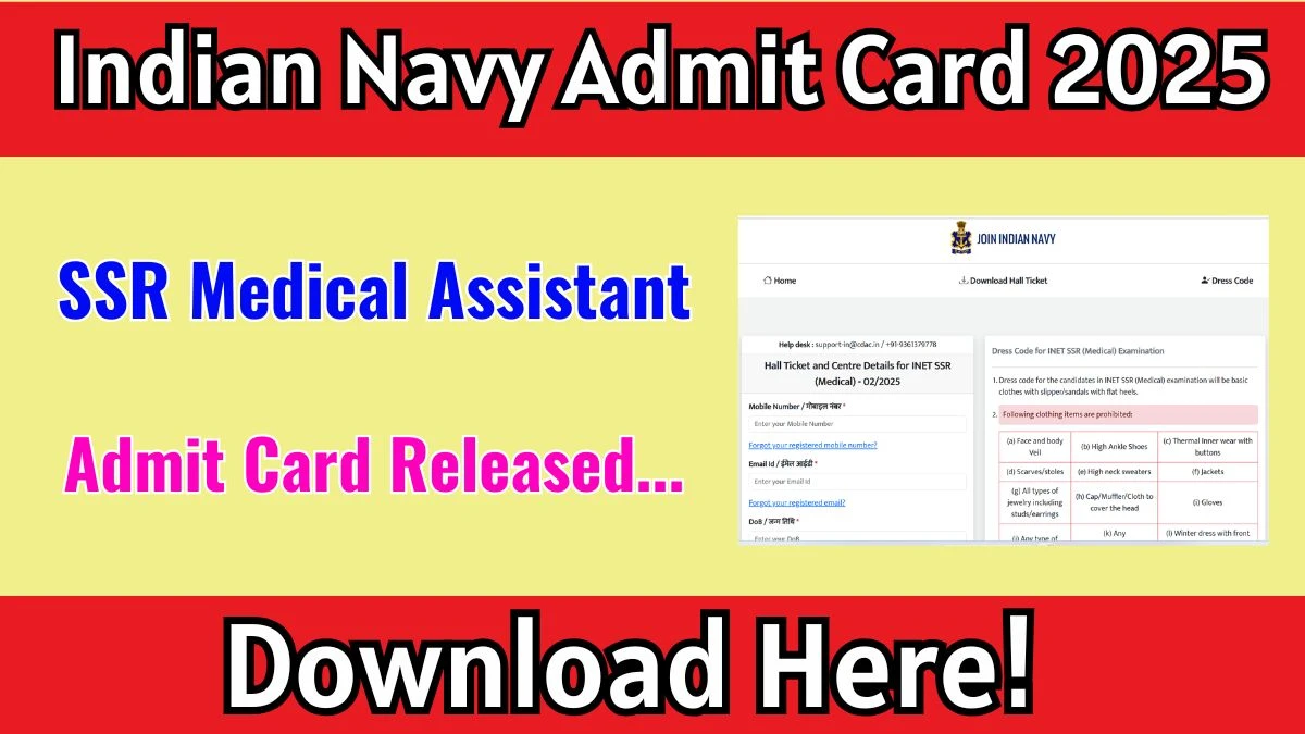 Indian Navy SSR Medical Assistant Admit Card 2025 OUT Download Link joinindiannavy.gov.in