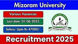Mizoram University Recruitment 2025 - Apply Offline for 04 Research Associate, Senior Research Fellow and Other Posts