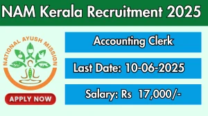 NAM Kerala Accounting Clerk Recruitment 2025 - Apply Offline