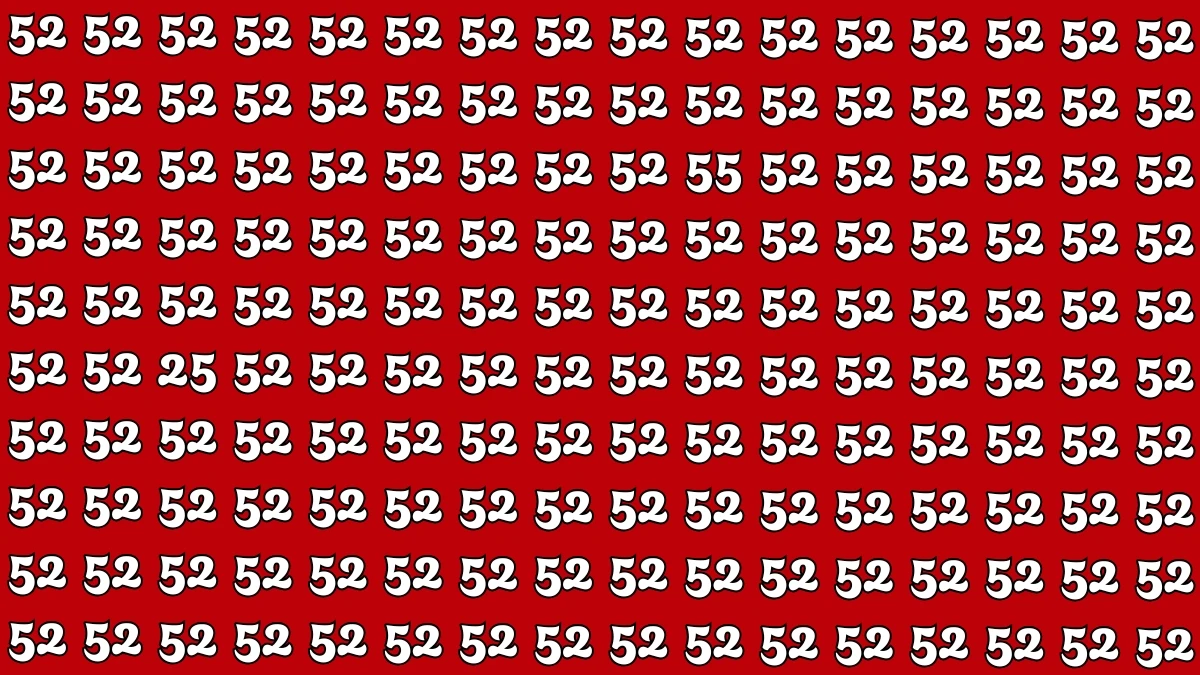 Optical Illusion: Within 7 Seconds Spot The Number 55 and 25 among 52