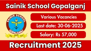 Sainik School Gopalganj Recruitment 2025 - Apply Offline for 03 Band Master, PGTs and Other Posts