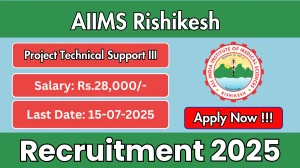 AIIMS Rishikesh Project Technical Support III Recruitment 2025 - Apply Offline
