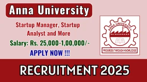 Anna University Recruitment 2025 - Apply Online for 03 Startup Manager, Startup Analyst and More Posts