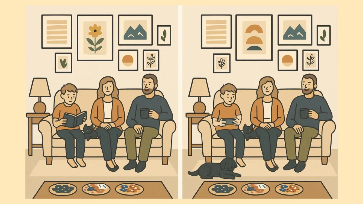 Brain Teaser: Within 10 Seconds Spot the 4 Differences in the Cozy Living Room Pictures