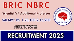 BRIC NBRC Recruitment 2025 - Apply Offline for 03 Scientist V/ Additional Professor Posts