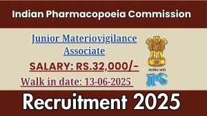 Indian Pharmacopoeia Commission Junior Materiovigilance Associate Recruitment 2025 – Walk in
