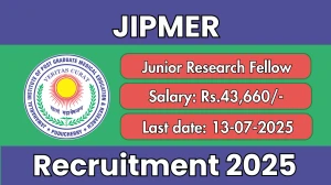 JIPMER Junior Research Fellow Recruitment 2025 - Apply Offline for 01 Posts