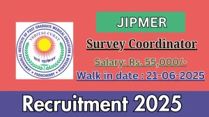 JIPMER Survey Coordinator Recruitment 2025 – Walk in for 01 Posts