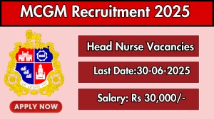 MCGM Head Nurse Recruitment 2025 - Apply Offline
