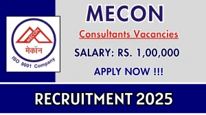 MECON Recruitment 2025 - Apply Online for 04 Consultants/ Senior Consultants Posts