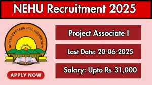 NEHU Project Associate I Recruitment 2025 - Apply Offline for 01 Posts