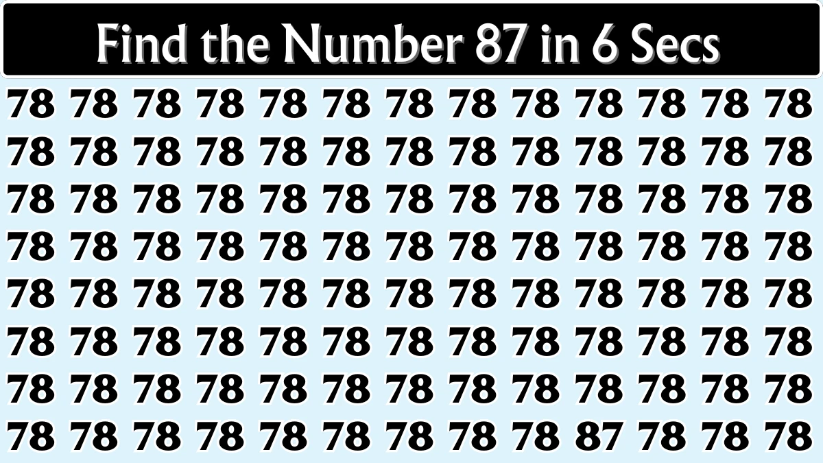 Optical Illusion: Within 6 Seconds Spot The Number 87 among 78