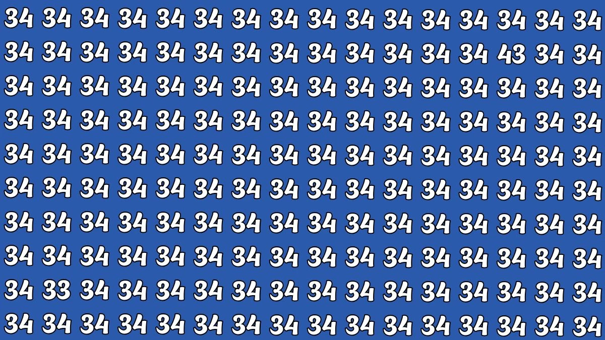 Optical Illusion: Within 7 Seconds Spot The Number 33 and 43 among 34