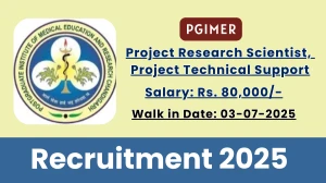 PGIMER Recruitment 2025 – Walk in for 04 Project Research Scientist, Project Technical Support Posts