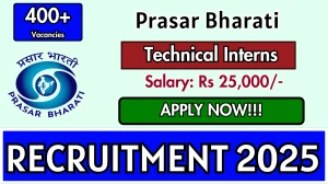 Prasar Bharati Technical Interns Recruitment 2025 - Apply Offline for 421 Posts