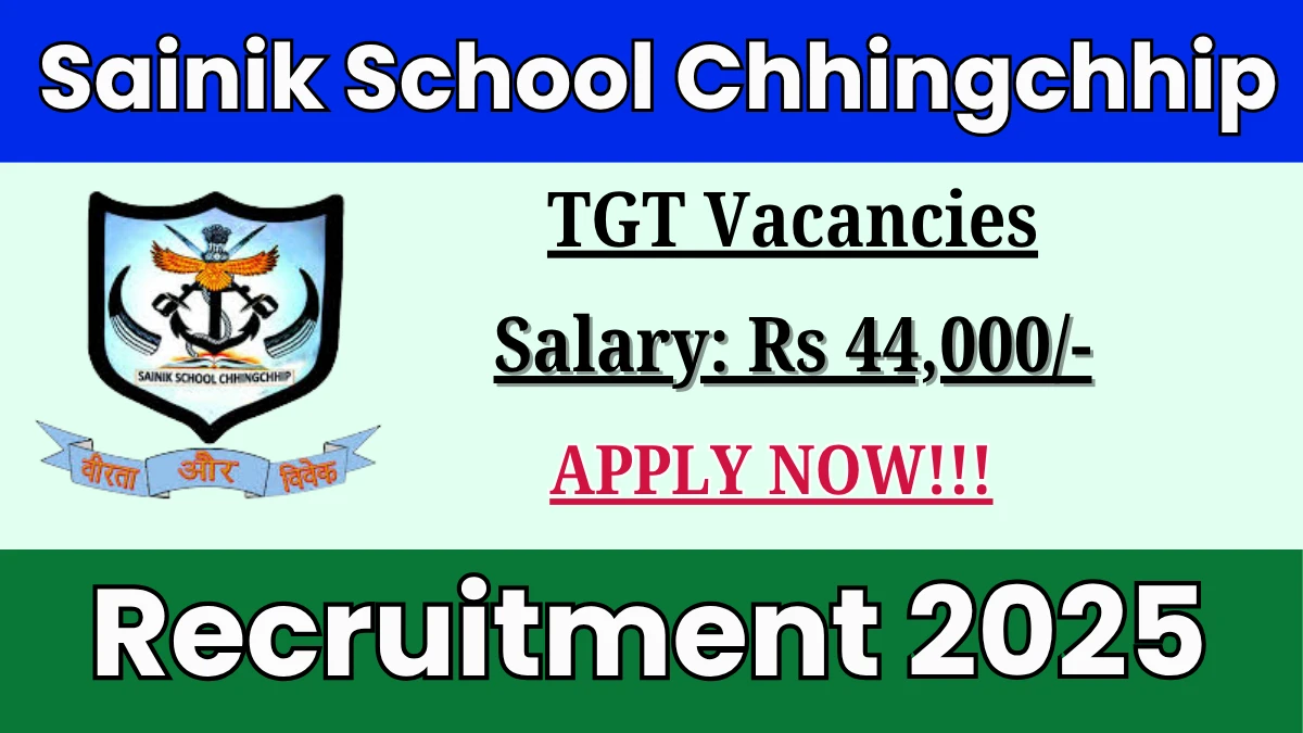 Sainik School Chhingchhip TGT Recruitment 2025 - Apply Offline