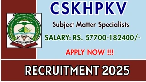 CSKHPKV Subject Matter Specialists Recruitment 2025 - Apply Offline for 11 Posts
