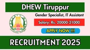 DHEW Tiruppur Recruitment 2025 - Apply Offline for 04 Gender Specialist, IT Assistant Posts DHEW Tiruppur Recruitment 2025 - Apply Offline for 04 Gender Specialist, IT Assistant Posts
