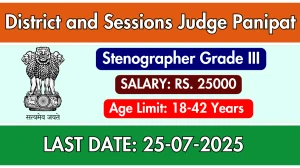 District and Sessions Judge Panipat Stenographer Grade III Recruitment 2025 - Apply Offline for 13 Posts