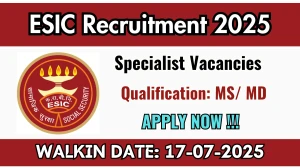 ESIC Haryana Specialist Recruitment 2025 – Walk in for 05 Posts ESIC Haryana Specialist Recruitment 2025 – Walk in for 05 Posts